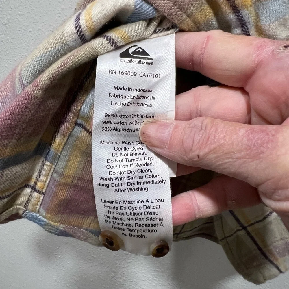 Quicksilver Men’s Ensign Classic Long Sleeve Flannel Plaid Shirt Button Size XXL - Picture 6 of 8